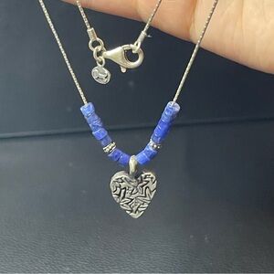 Silver Heart Pendant Necklace with Blue Stone Beads
